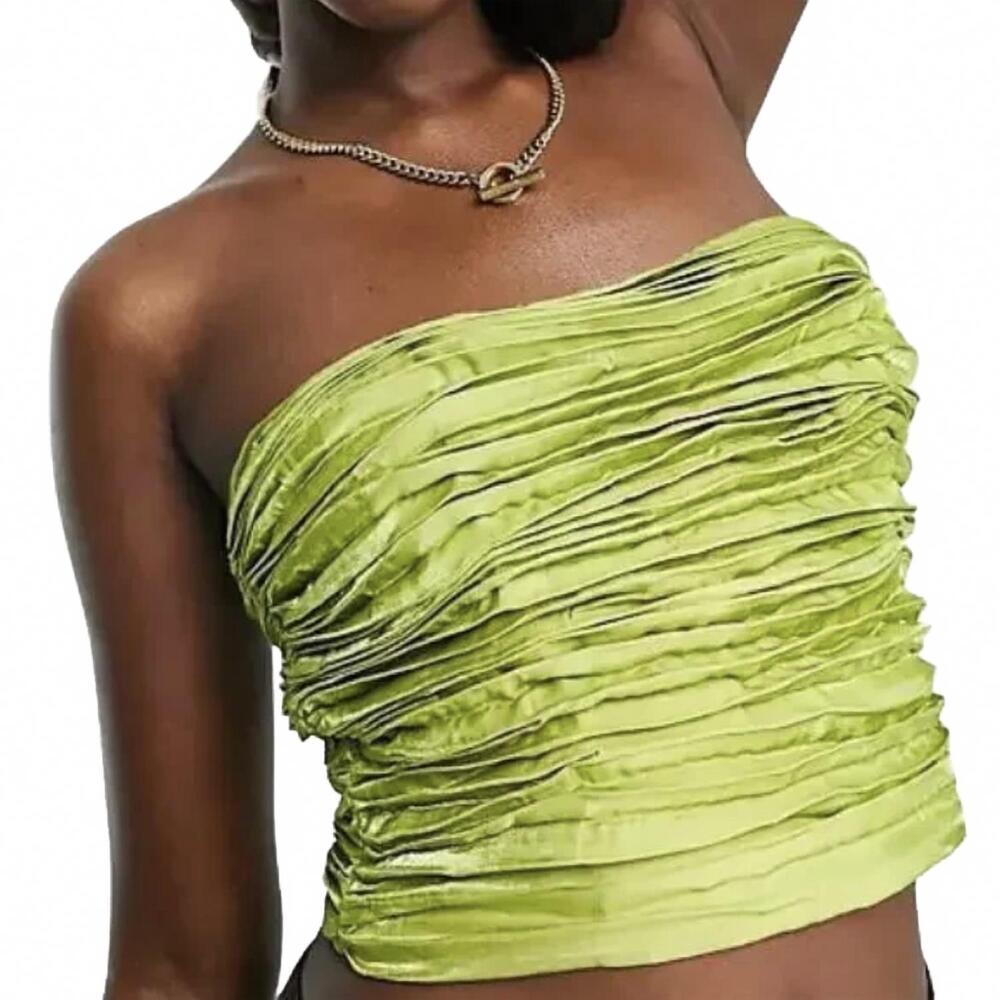 NEW AS YOU ruffle pleated bandeau top in lime